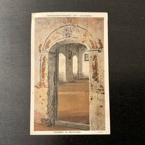 Vintage Mission‎ San Fernando California Postcard Doorway to Refectory